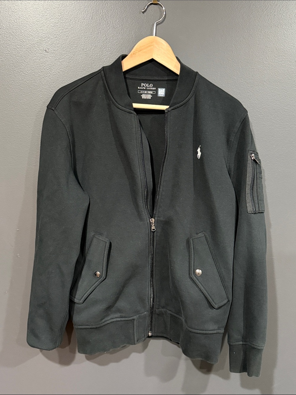 Polo by Ralph Lauren Black Bomber Jacket with Embroidered Pony